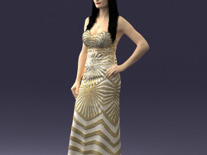 girl in golden dress 0730 Model 3D