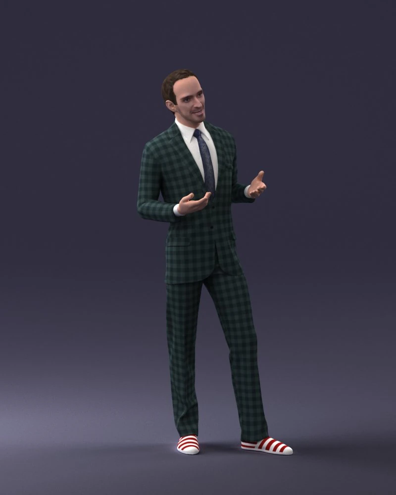 000126 Man in Plaid Suit Striped Slippers 0428 3D Model .c4d .max .obj .3ds .fbx .stl .blend 