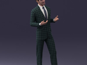 000126 Man in Plaid Suit Striped Slippers 0428 3D Model