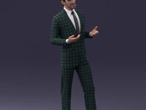 000126 Man in Plaid Suit Striped Slippers 0428 3D Model