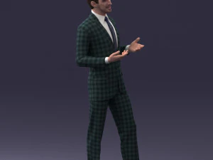 000126 Man in Plaid Suit Striped Slippers 0428 3D Model