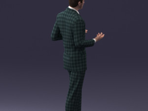 000126 Man in Plaid Suit Striped Slippers 0428 3D Model