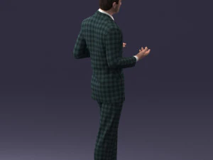 000126 Man in Plaid Suit Striped Slippers 0428 3D Model