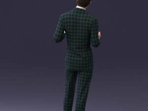 000126 Man in Plaid Suit Striped Slippers 0428 3D Model