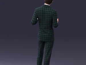 000126 Man in Plaid Suit Striped Slippers 0428 3D Model