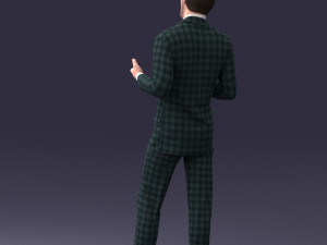 000126 Man in Plaid Suit Striped Slippers 0428 3D Model