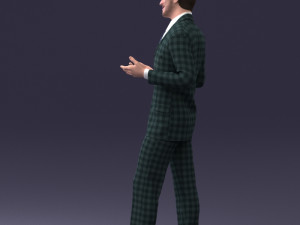000126 Man in Plaid Suit Striped Slippers 0428 3D Model