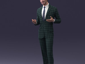 000126 Man in Plaid Suit Striped Slippers 0428 3D Model