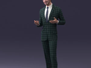 000126 Man in Plaid Suit Striped Slippers 0428 3D Model