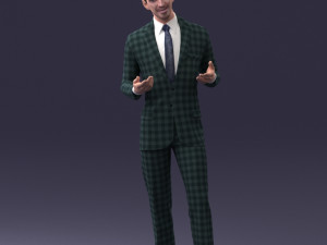 000126 Man in Plaid Suit Striped Slippers 0428 3D Model