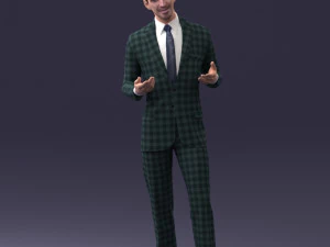 000126 Man in Plaid Suit Striped Slippers 0428 3D Model