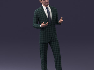 000126 Man in Plaid Suit Striped Slippers 0428 3D Model