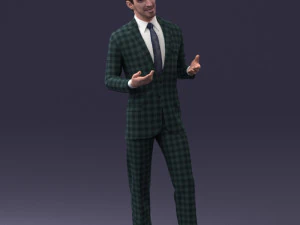 000126 Man in Plaid Suit Striped Slippers 0428 3D Model