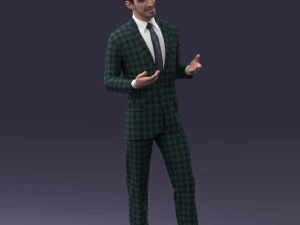 000126 Man in Plaid Suit Striped Slippers 0428 3D Model