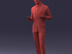 000126 Man in Plaid Suit Striped Slippers 0428 3D Model