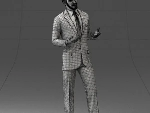 000126 Man in Plaid Suit Striped Slippers 0428 3D Model