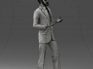 000126 Man in Plaid Suit Striped Slippers 0428 3D Model