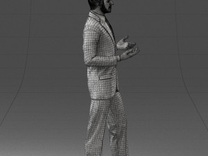 000126 Man in Plaid Suit Striped Slippers 0428 3D Model