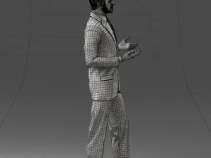 000126 Man in Plaid Suit Striped Slippers 0428 3D Model