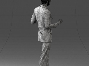 000126 Man in Plaid Suit Striped Slippers 0428 3D Model
