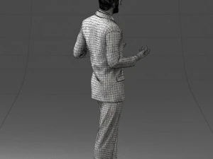 000126 Man in Plaid Suit Striped Slippers 0428 3D Model