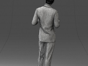 000126 Man in Plaid Suit Striped Slippers 0428 3D Model