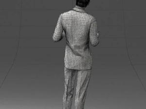 000126 Man in Plaid Suit Striped Slippers 0428 3D Model