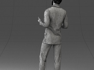 000126 Man in Plaid Suit Striped Slippers 0428 3D Model