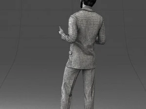000126 Man in Plaid Suit Striped Slippers 0428 3D Model