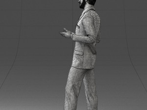 000126 Man in Plaid Suit Striped Slippers 0428 3D Model