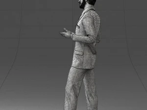 000126 Man in Plaid Suit Striped Slippers 0428 3D Model