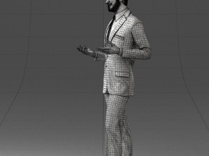 000126 Man in Plaid Suit Striped Slippers 0428 3D Model