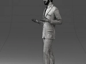 000126 Man in Plaid Suit Striped Slippers 0428 3D Model