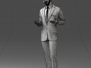 000126 Man in Plaid Suit Striped Slippers 0428 3D Model