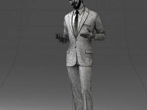 000126 Man in Plaid Suit Striped Slippers 0428 3D Model