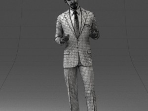 000126 Man in Plaid Suit Striped Slippers 0428 3D Model