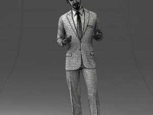 000126 Man in Plaid Suit Striped Slippers 0428 3D Model