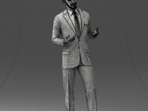 000126 Man in Plaid Suit Striped Slippers 0428 3D Model