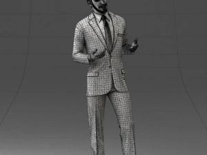 000126 Man in Plaid Suit Striped Slippers 0428 3D Model