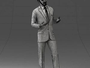 000126 Man in Plaid Suit Striped Slippers 0428 3D Model