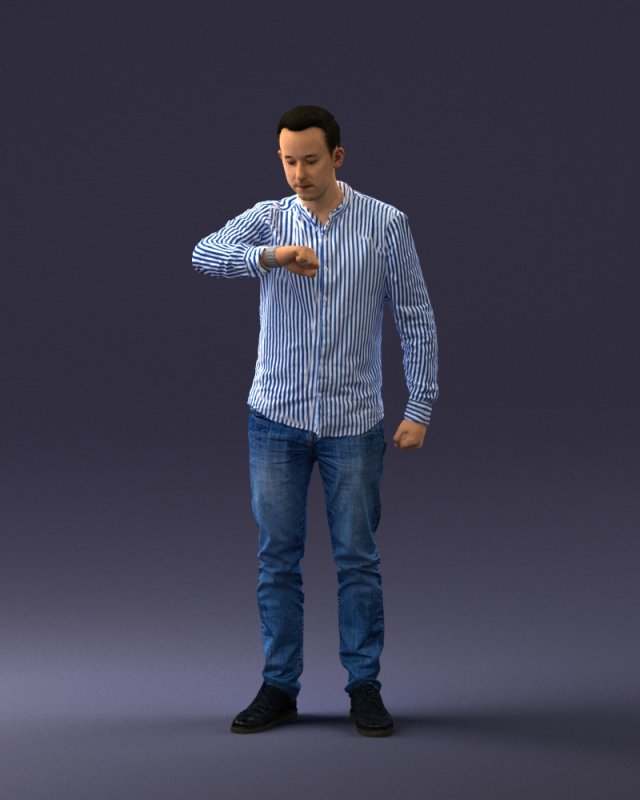 000129 Man Checking His Watch 0529 3dp 3D Baskı Modeli .c4d .max .obj .3ds .fbx .stl .blend