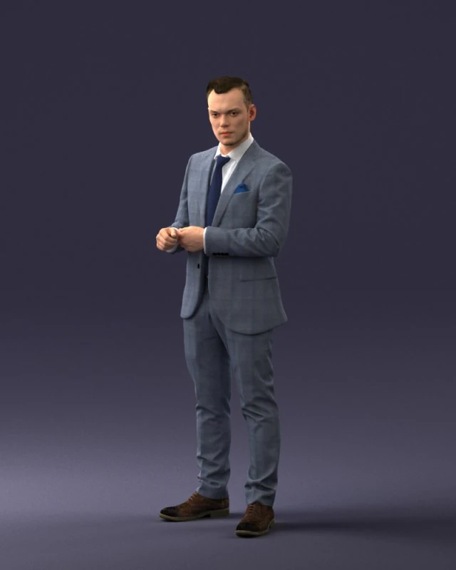 000133 Businessman in Blue Suit 0607 3dp 3D Print Model .c4d .max .obj .3ds .fbx .stl .blend 