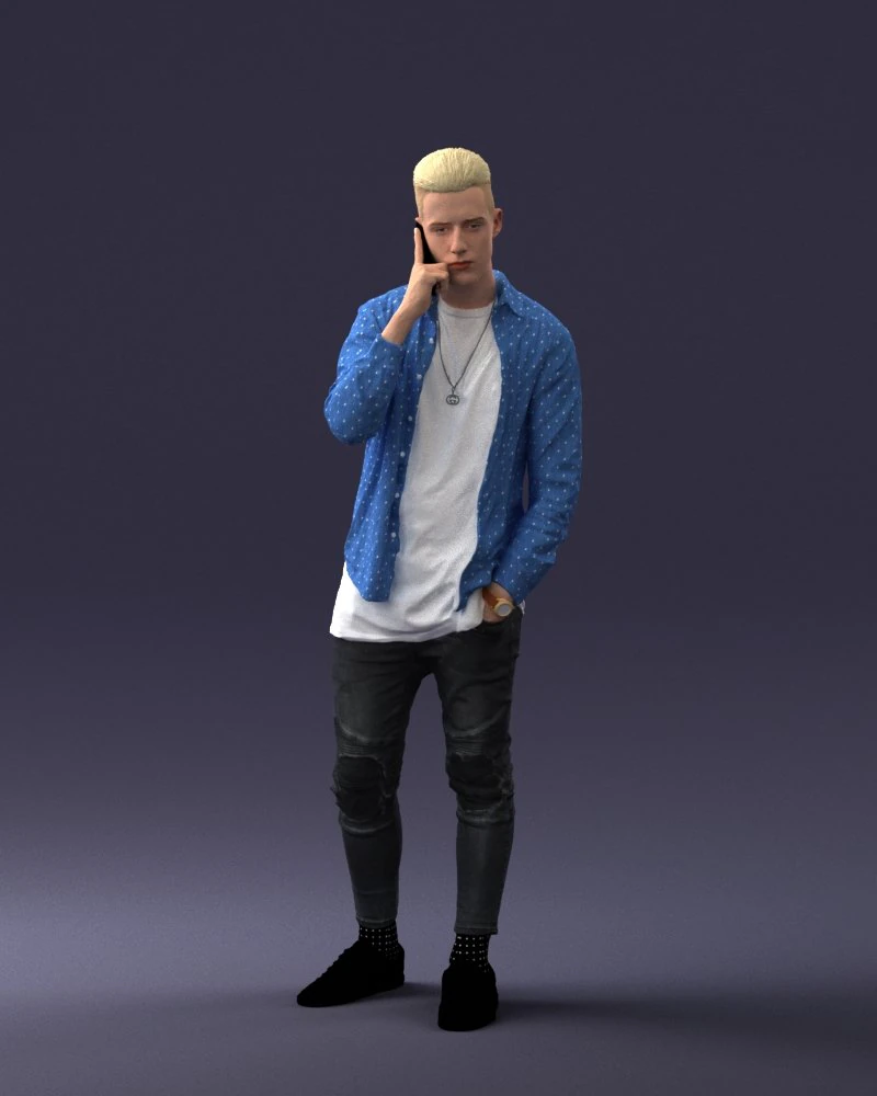 000116 Trendy Young Man with Mobile 0118 3D Model .c4d .max .obj .3ds .fbx .stl .blend 