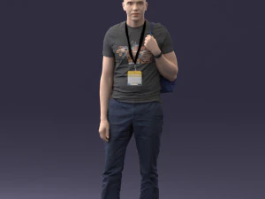 000134 Young Man with Backpack and Event Badge 0608 3D Model