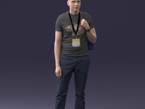000134 Young Man with Backpack and Event Badge 0608 3D Модель