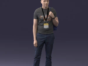 000134 Young Man with Backpack and Event Badge 0608 3D Model