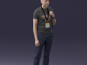 000134 Young Man with Backpack and Event Badge 0608 3D Модель
