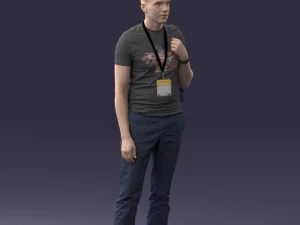 000134 Young Man with Backpack and Event Badge 0608 3D Model