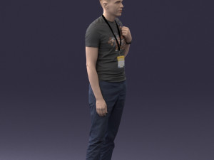 000134 Young Man with Backpack and Event Badge 0608 3D Модель