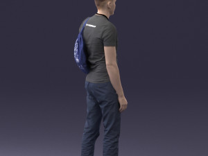 000134 Young Man with Backpack and Event Badge 0608 3D Модель